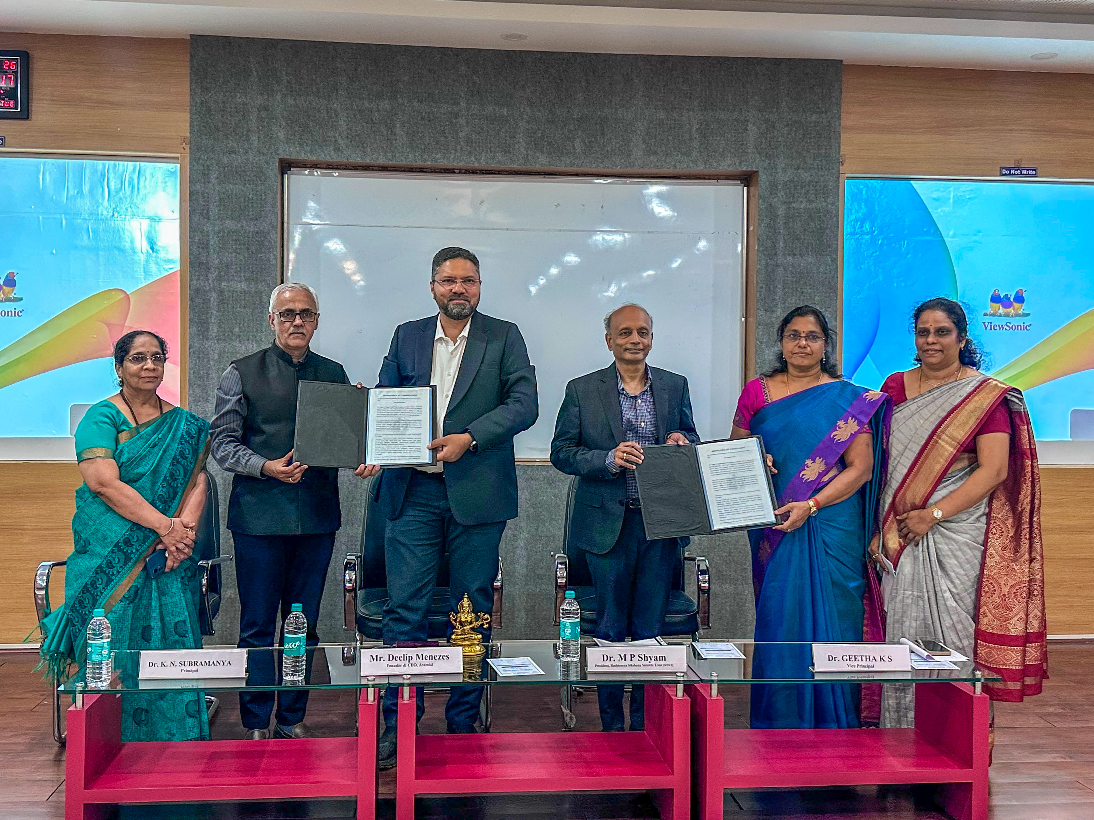 Representatives from RV College of Engineering and Axtroid signing the Memorandum of Understanding